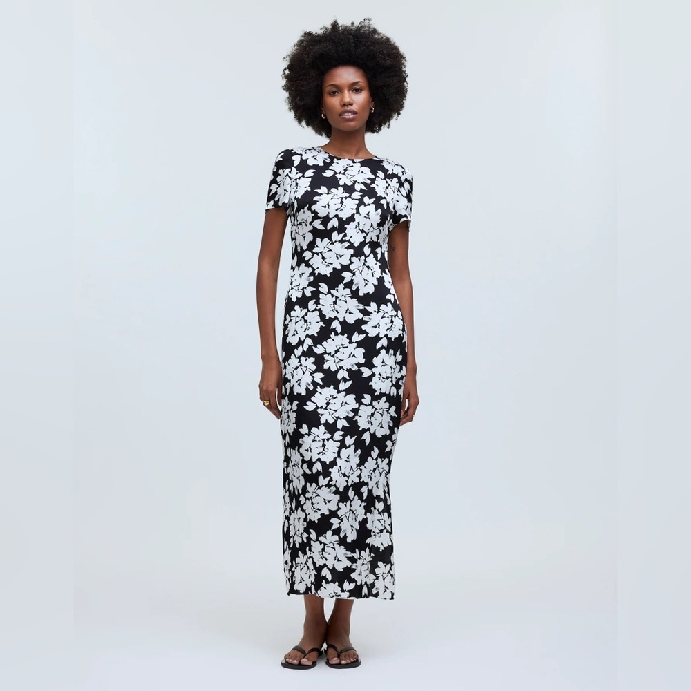 Madewell Maxi T-Shirt Dress in Floral Hammered Satin in Lucia Floral